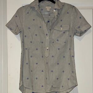 J. Crew Navy Anchor Print Striped Shirt